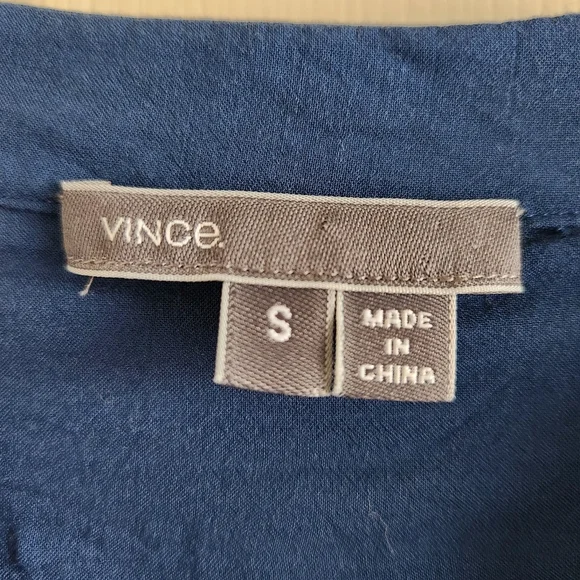 Vince Henley Long Sleeve Blue Rayon Drawstring Shirt Dress Button Front Size S - Picture 2 of 9